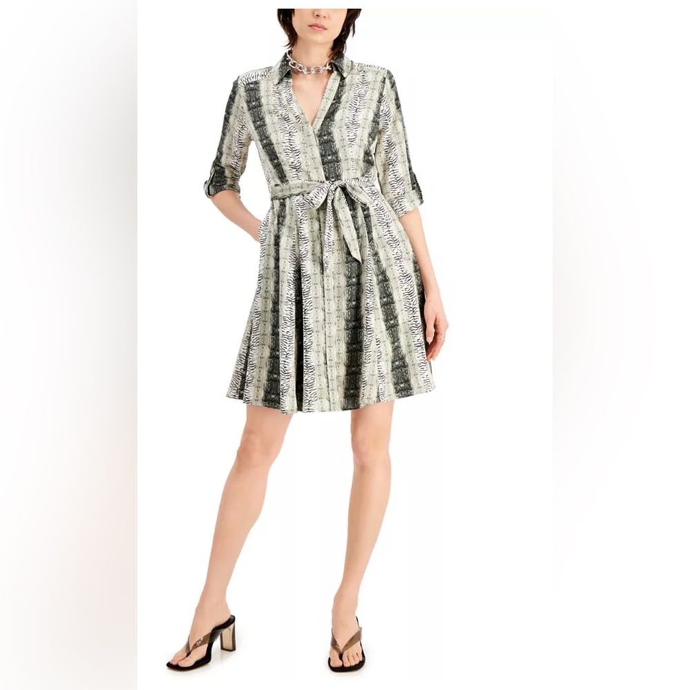 INC International Concepts Snake Print V-Neck Faux-Wrap Shirt Dress